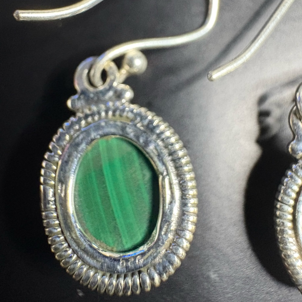 Malachite 925 Sterling Silver Dangle Earrings - Picture 5 of 5